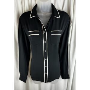 Ann Taylor LOFT Shirt, Black w/Ivory Trim, Sz: S, 55-12